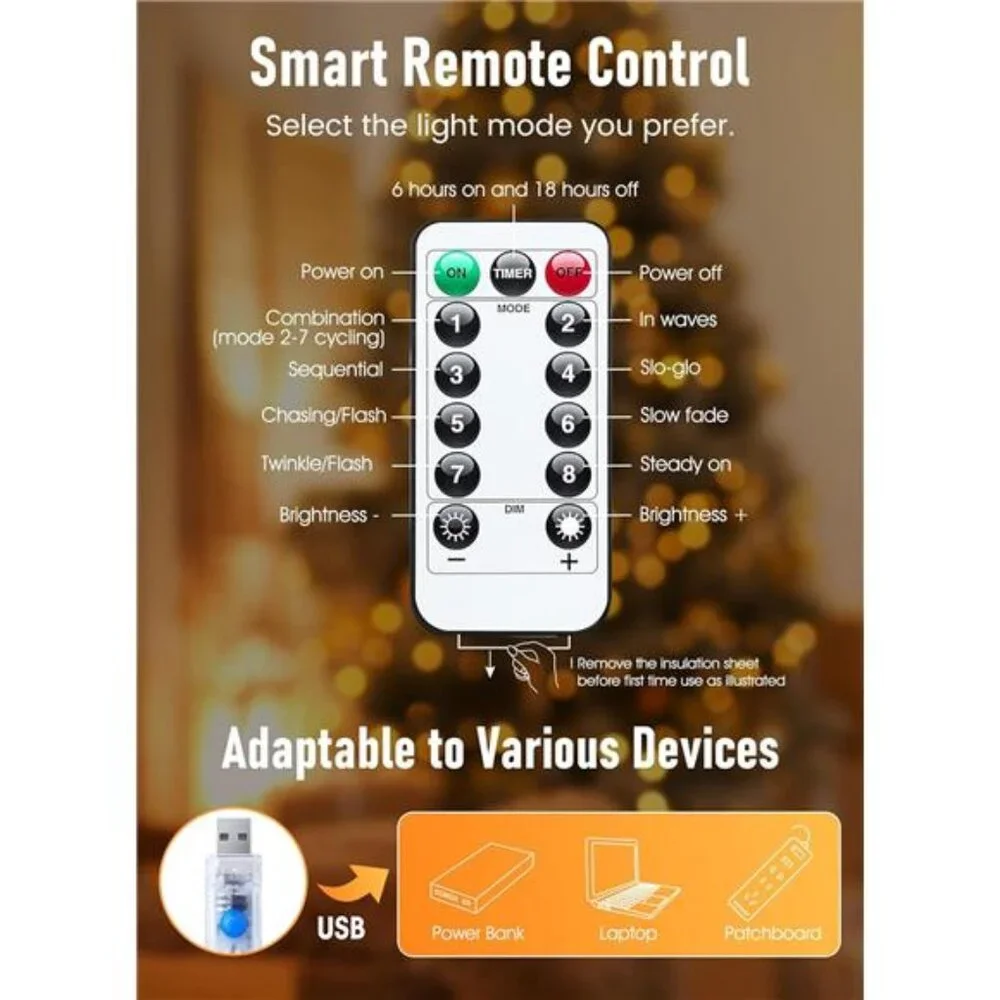 Twinkle Fairy Lights 33 Ft 100 Led Usb Plug In String Lights Remote Timer Indoor
